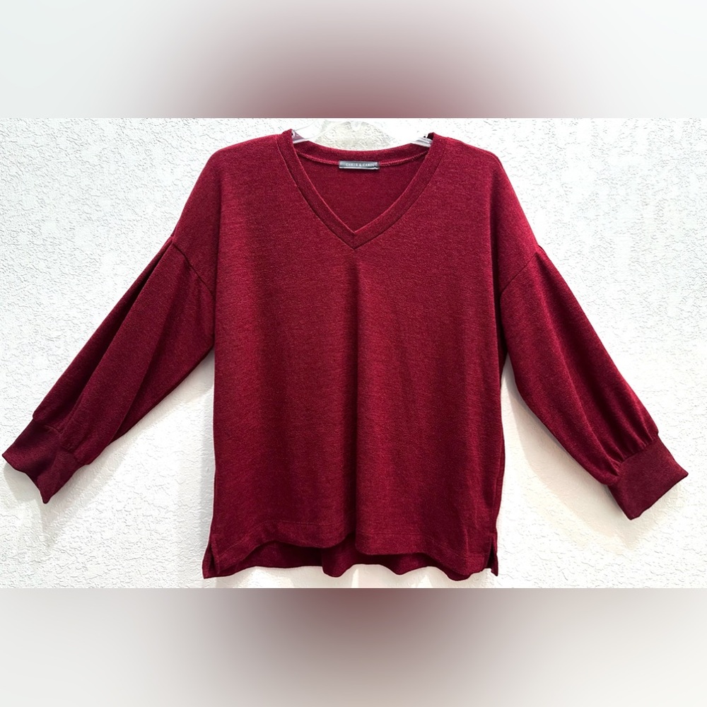 Women’s Plus Size 3XL Chris & Carol Burgundy V-neck Loose Lightweight Sweater